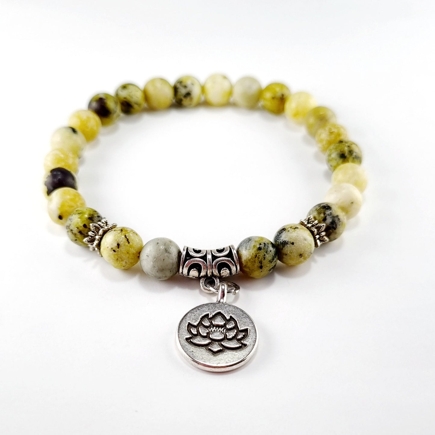 Pulsera piedra natural Jaspe con dije de loto