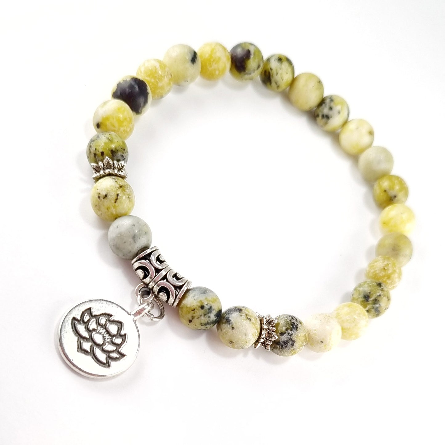 Pulsera piedra natural Jaspe con dije de loto