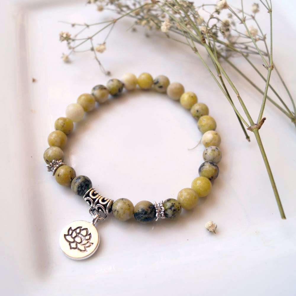 Pulsera piedra natural Jaspe con dije de loto