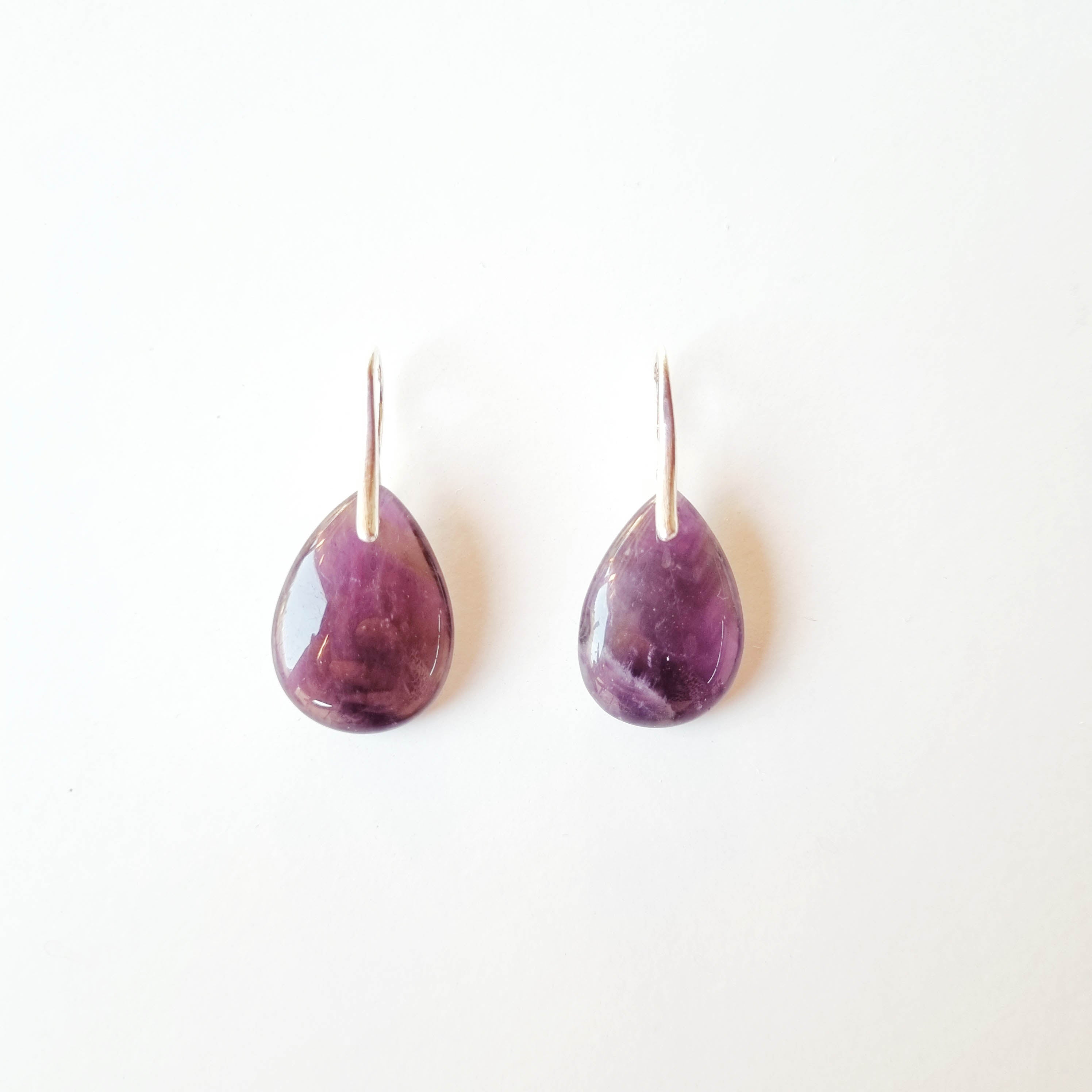 Aros Gotas de Amatista Premium · Plata