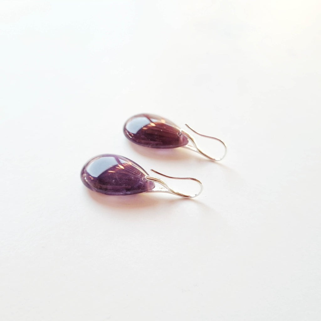Aros Gotas de Amatista Premium · Plata