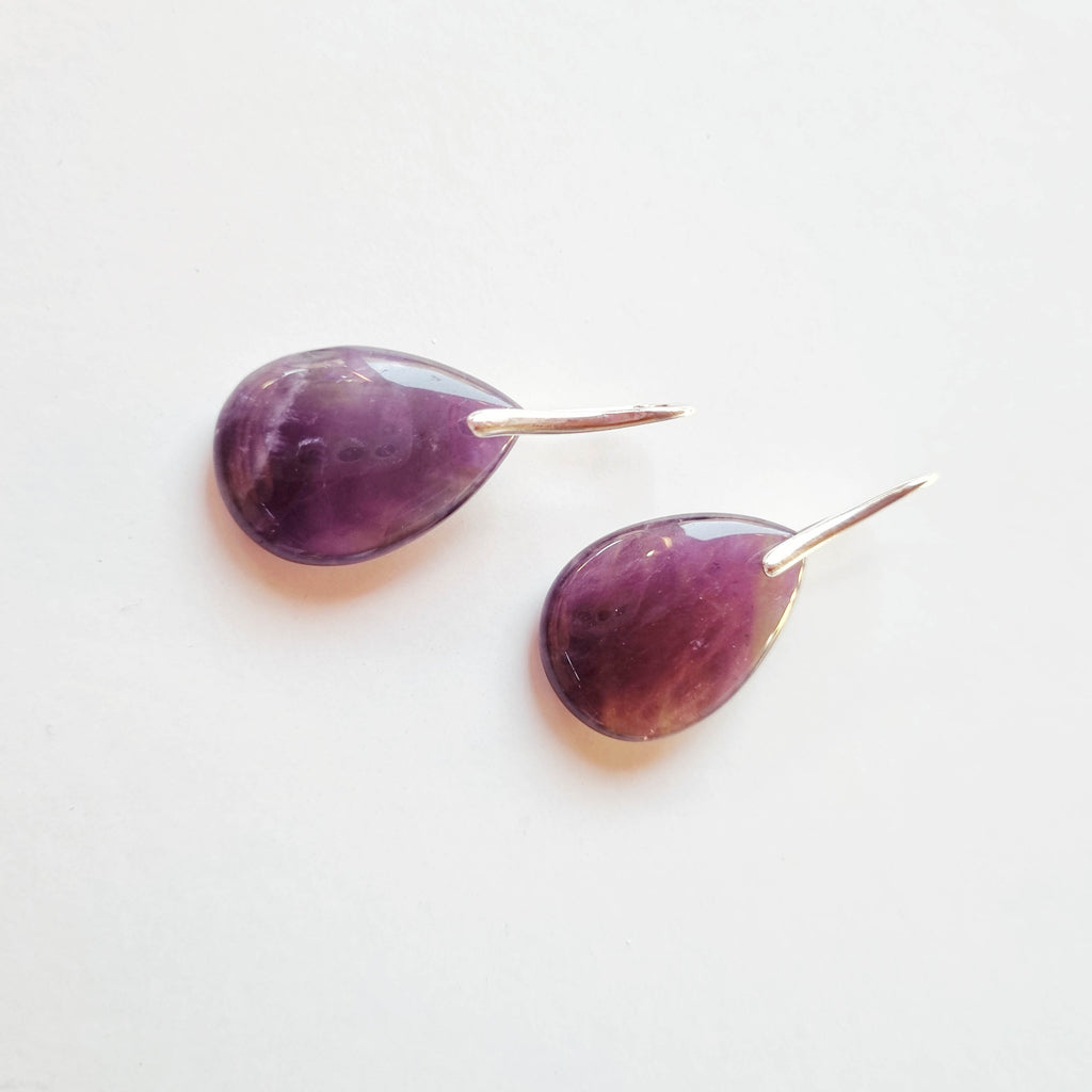 Aros Gotas de Amatista Premium · Plata