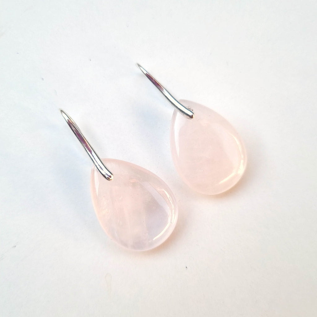 Aros Gotas de Cuarzo Rosa Premium · Plata