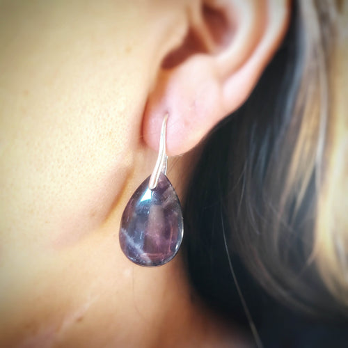 Aros Gotas de Amatista Premium · Plata