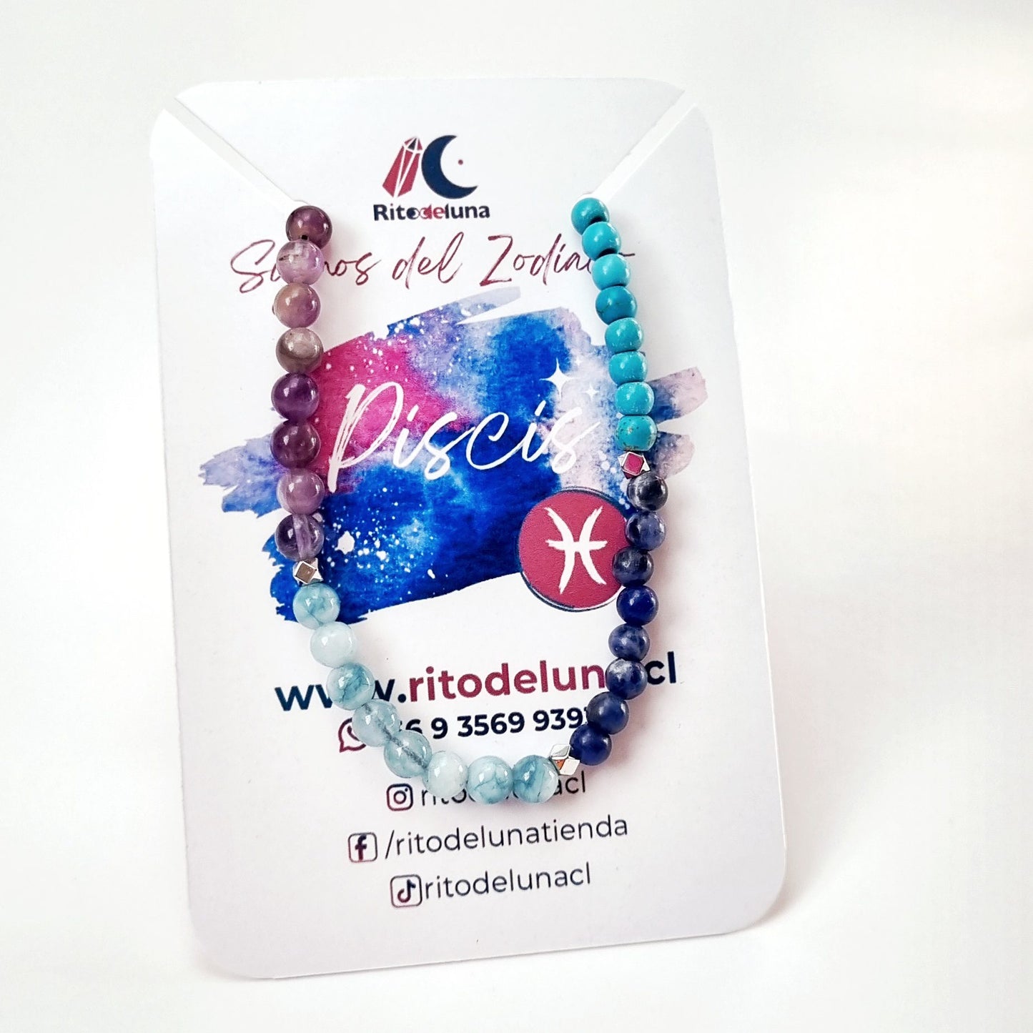 Pulsera del Zodiaco Piscis: Amatista, Aguamarina, Sodalita y Howlita