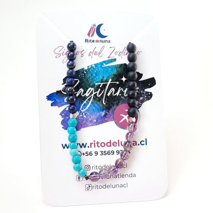 Pulsera del Zodiaco Sagitario: Lapislázuli, Howlita, Amatista y Onix