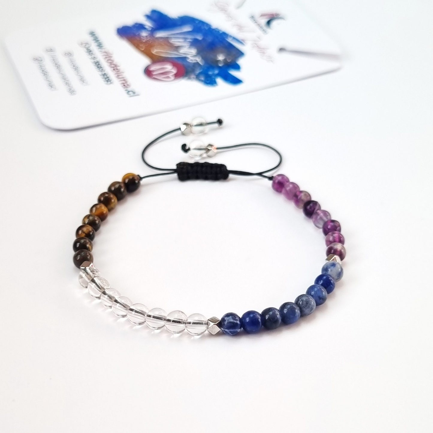 Pulsera del Zodiaco Virgo: Amatista, Sodalita, Cuarzo Cristal y Ojo de Tigre