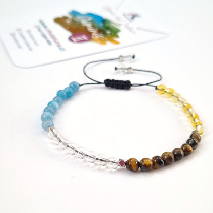 Pulsera del Zodiaco Géminis: Aguamarina, Cuarzo Cristal, Ojo de Tigre y Citrino