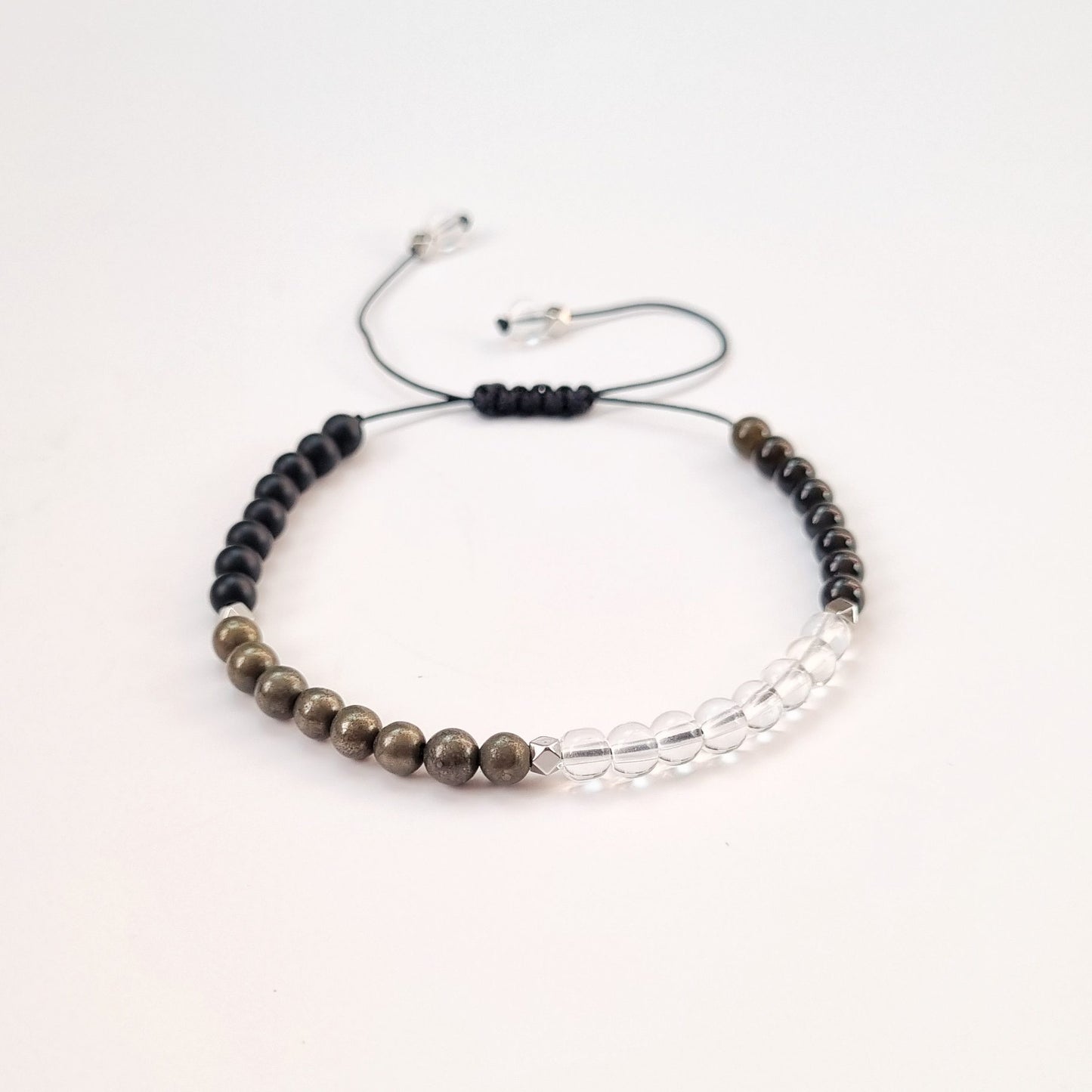 Pulsera del Zodiaco Capricornio: Obsidiana, Cuarzo Cristal, Pirita y Onix