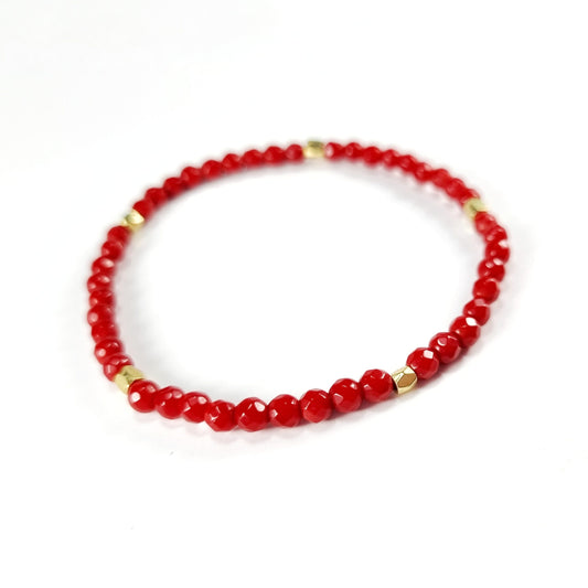 Pulsera elástico de Coral Rojo Facetado