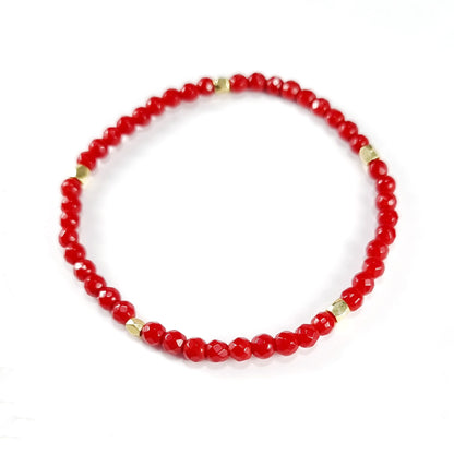 Pulsera elástico de Coral Rojo Facetado