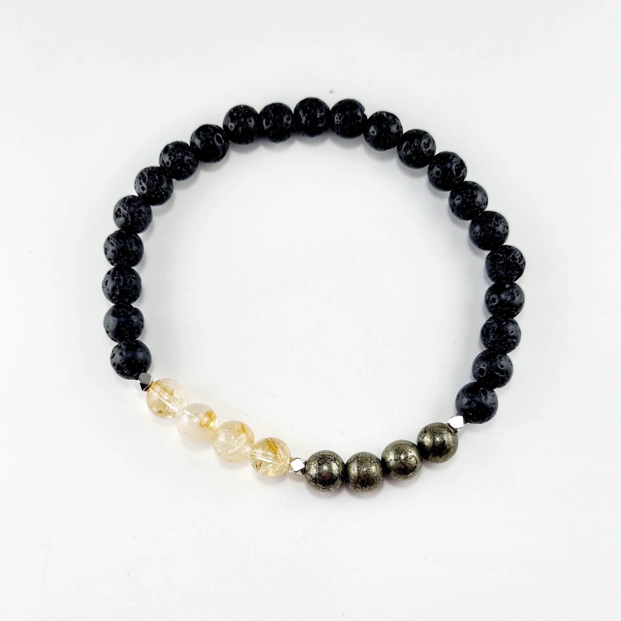 Pulsera Abundancia y Acción · Citrino, Pirita & Piedra Volcánica
