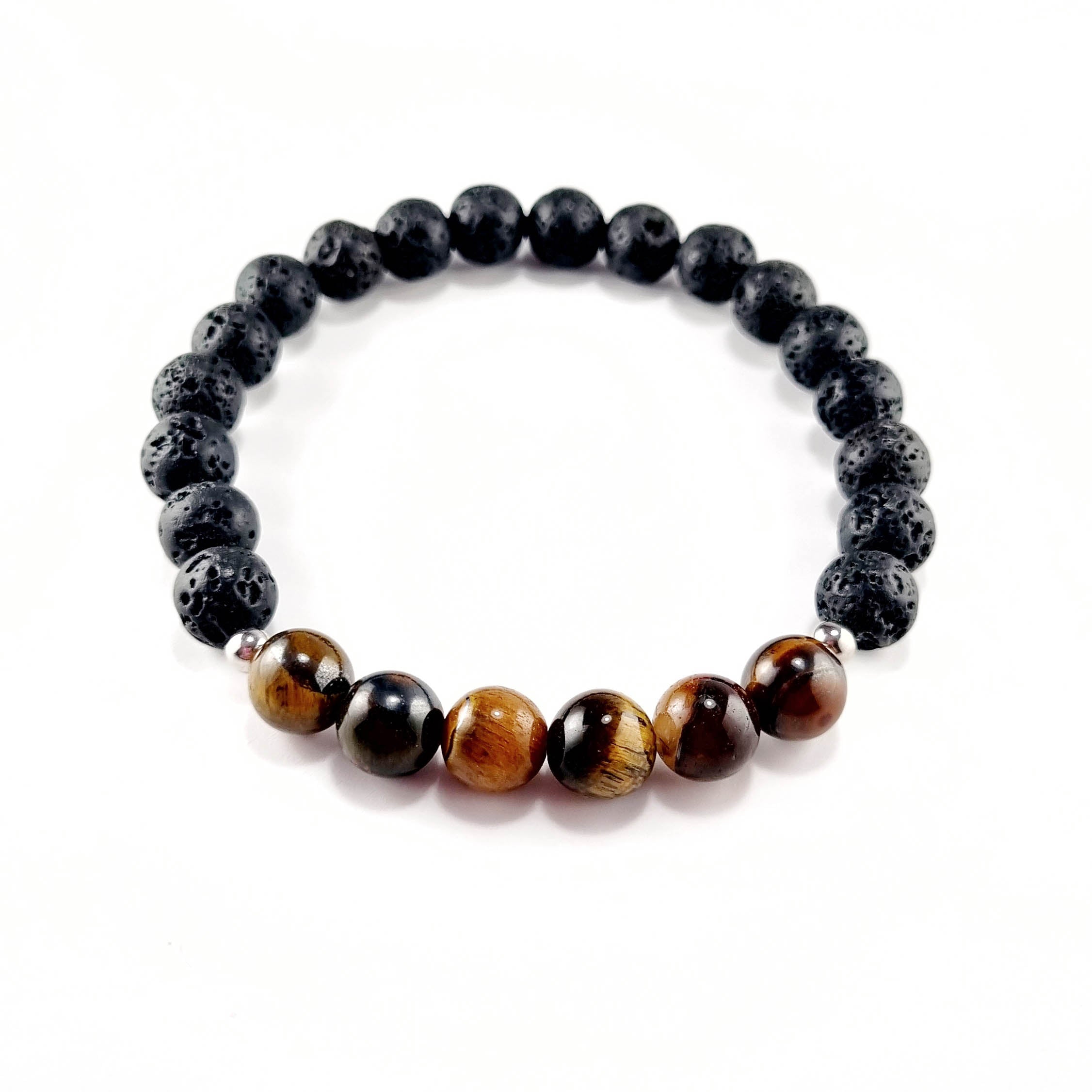 Pulsera Fuerza y Protección · Piedra Volcánica & Ojo de Tigre