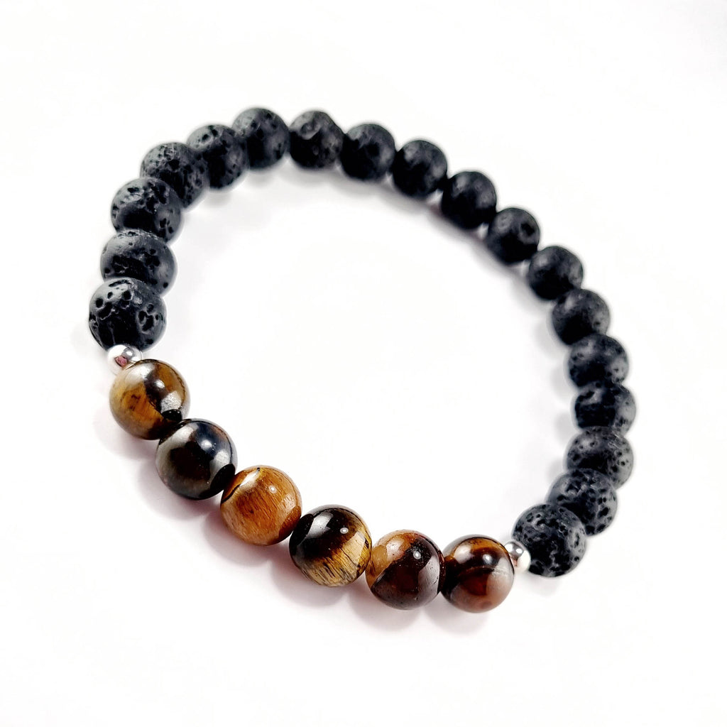 Pulsera Fuerza y Protección · Piedra Volcánica & Ojo de Tigre