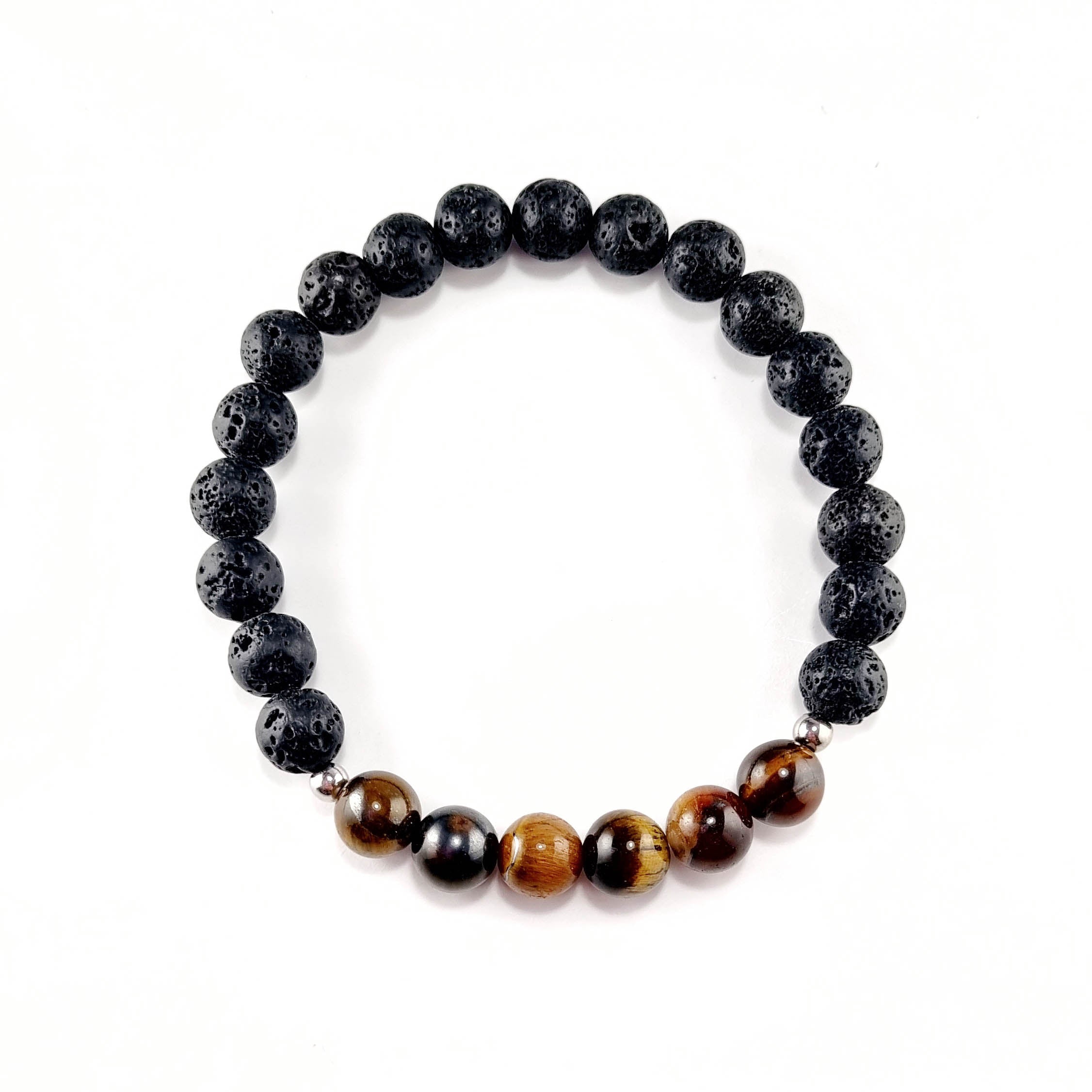 Pulsera Fuerza y Protección · Piedra Volcánica & Ojo de Tigre