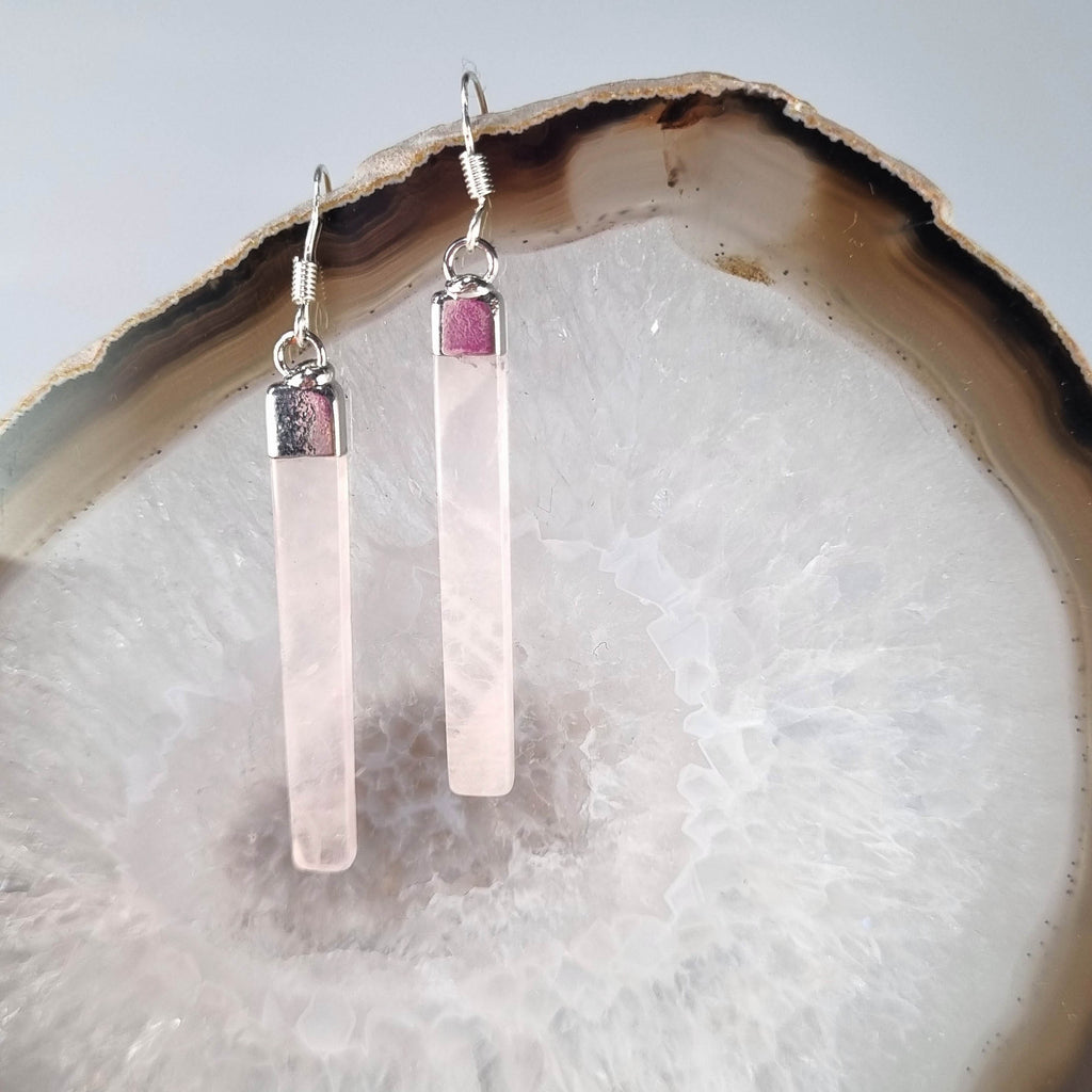Aros Rectángulos de Cuarzo Rosa