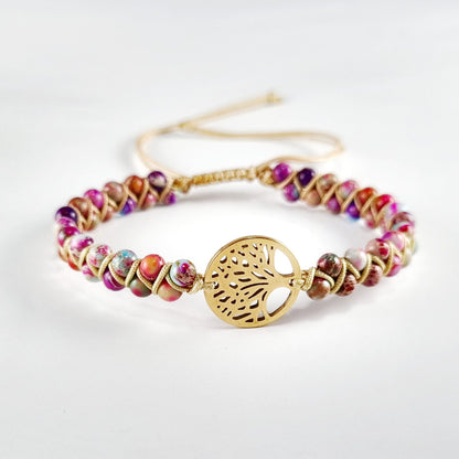 Pulsera de Jaspe Violetas y Árbol de la Vida