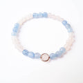 Pulsera Emperatriz · Cuarzo Rosa, Ágatas Celestes & Dije de Plata