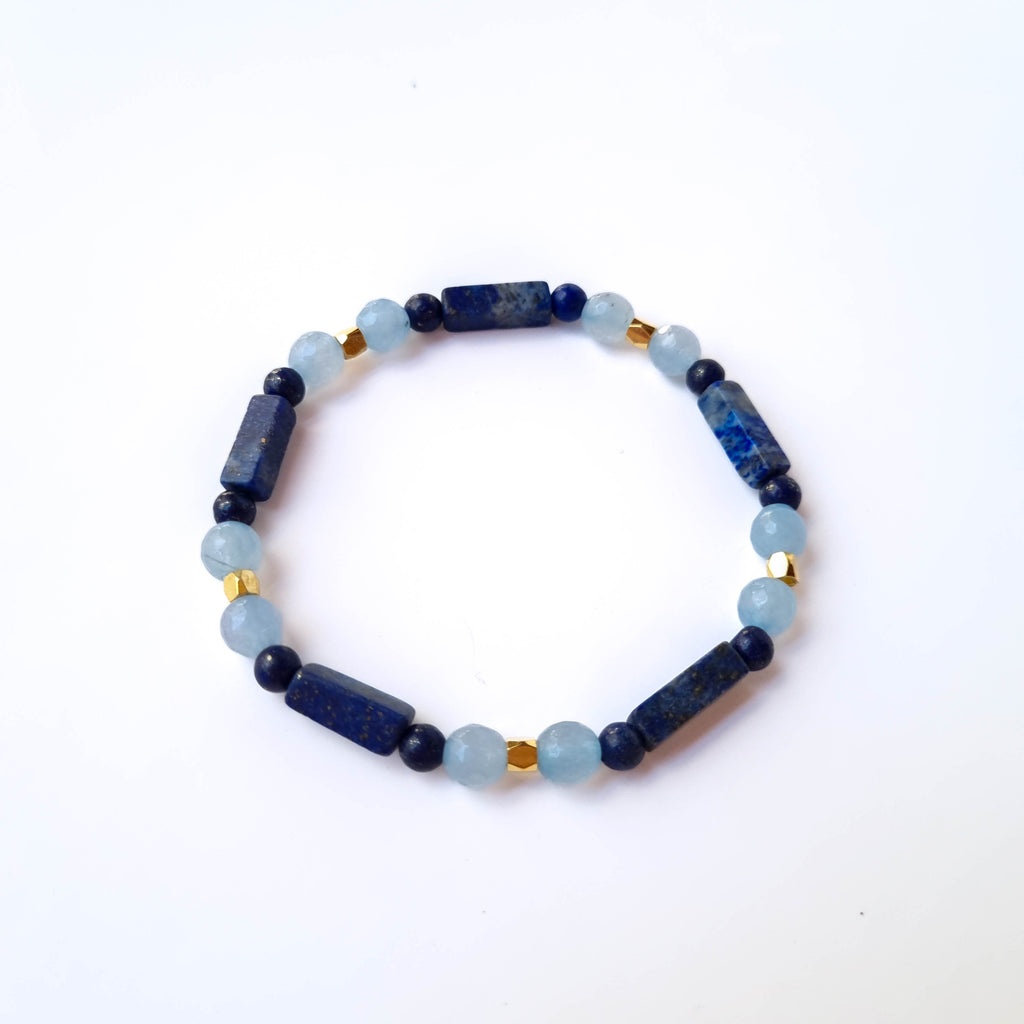 Pulsera Voz Interior · Lapislázuli & Ágatas Celestes · Baño de Oro