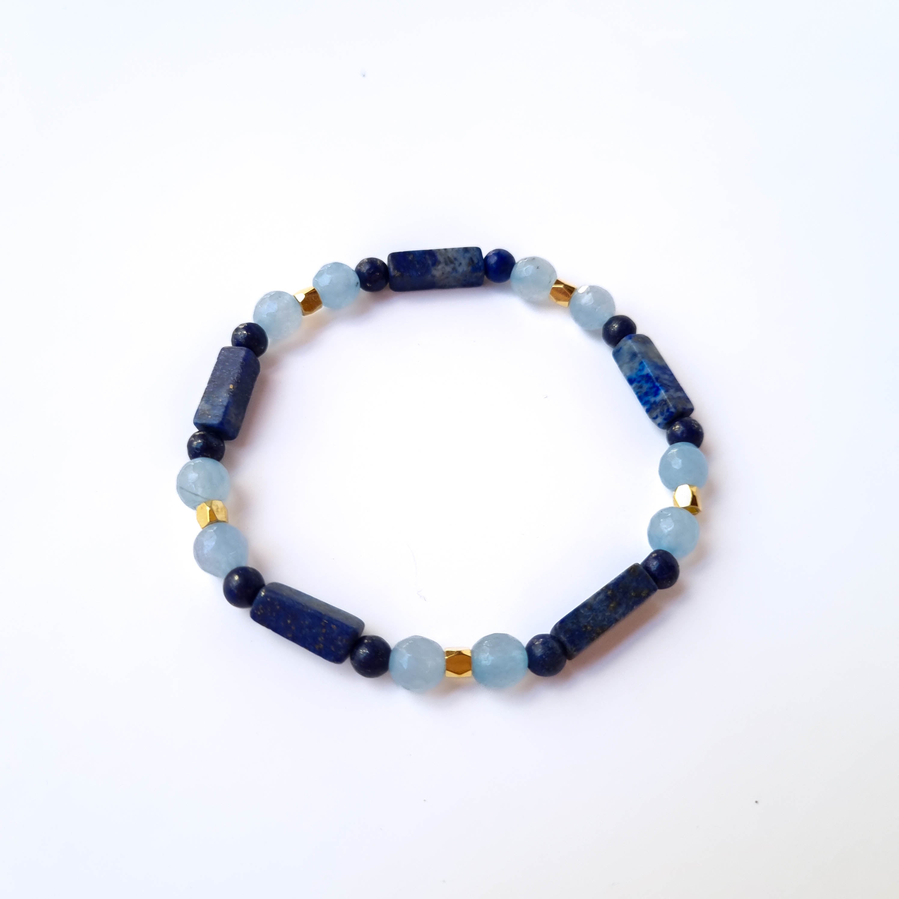 Pulsera Voz Interior · Lapislázuli & Ágatas Celestes · Baño de Oro