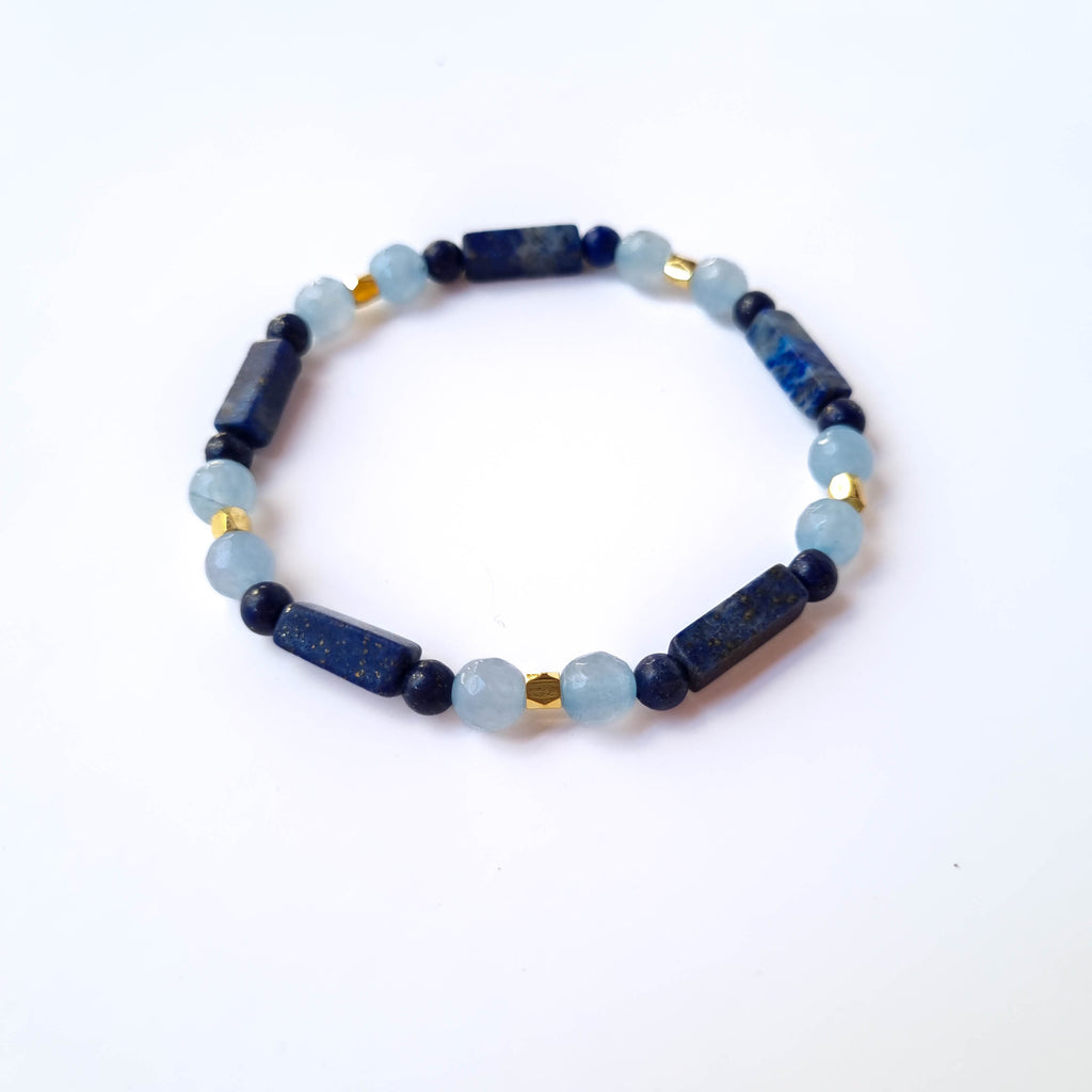 Pulsera Voz Interior · Lapislázuli & Ágatas Celestes · Baño de Oro