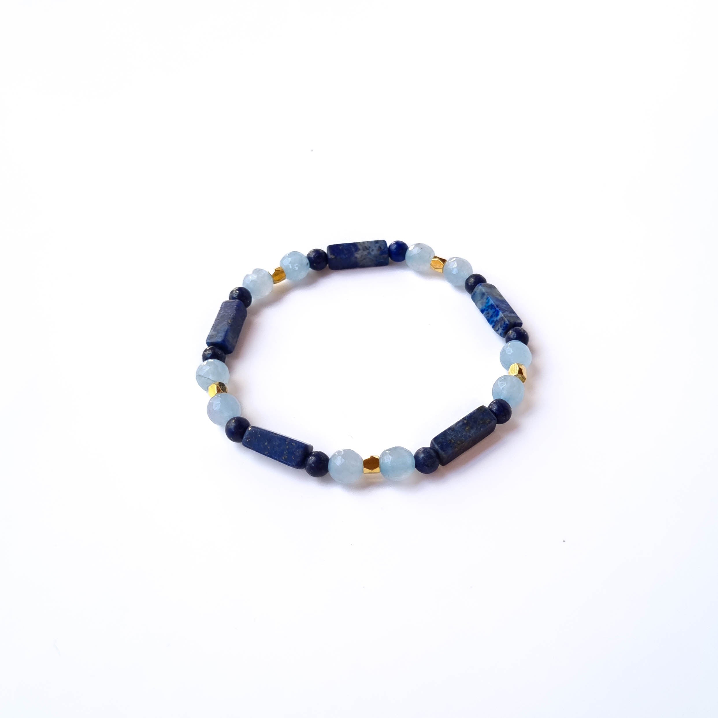 Pulsera Voz Interior · Lapislázuli & Ágatas Celestes · Baño de Oro