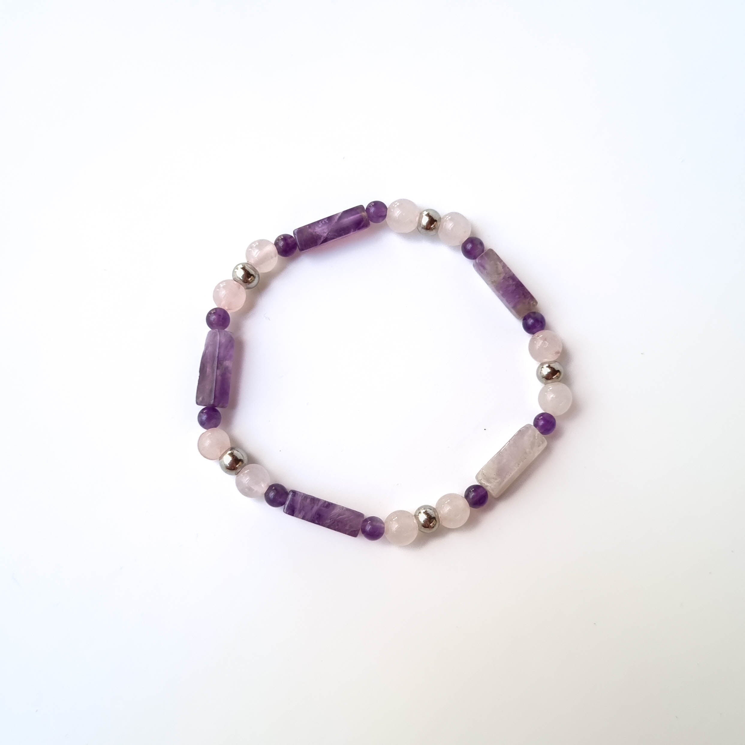 Pulsera Equilibrio Interior · Amatista & Cuarzo Rosa · Acero