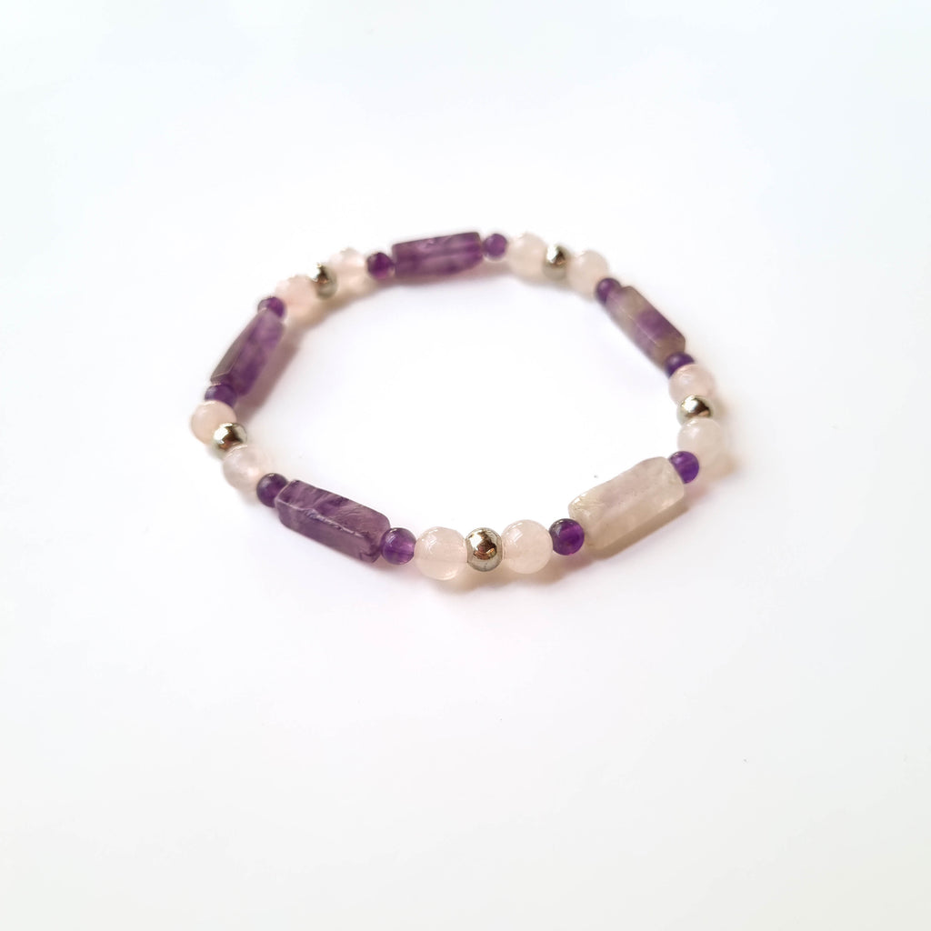 Pulsera Equilibrio Interior · Amatista & Cuarzo Rosa · Acero