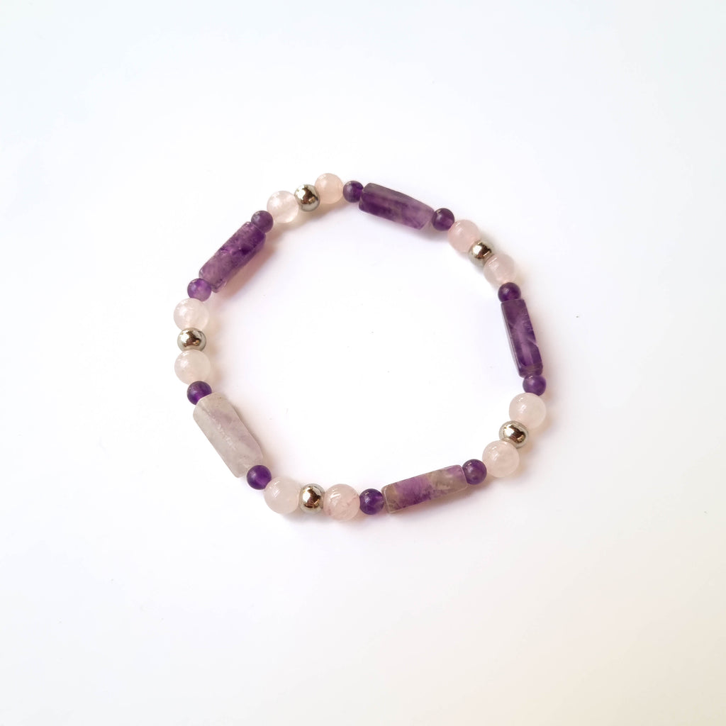 Pulsera Equilibrio Interior · Amatista & Cuarzo Rosa · Acero