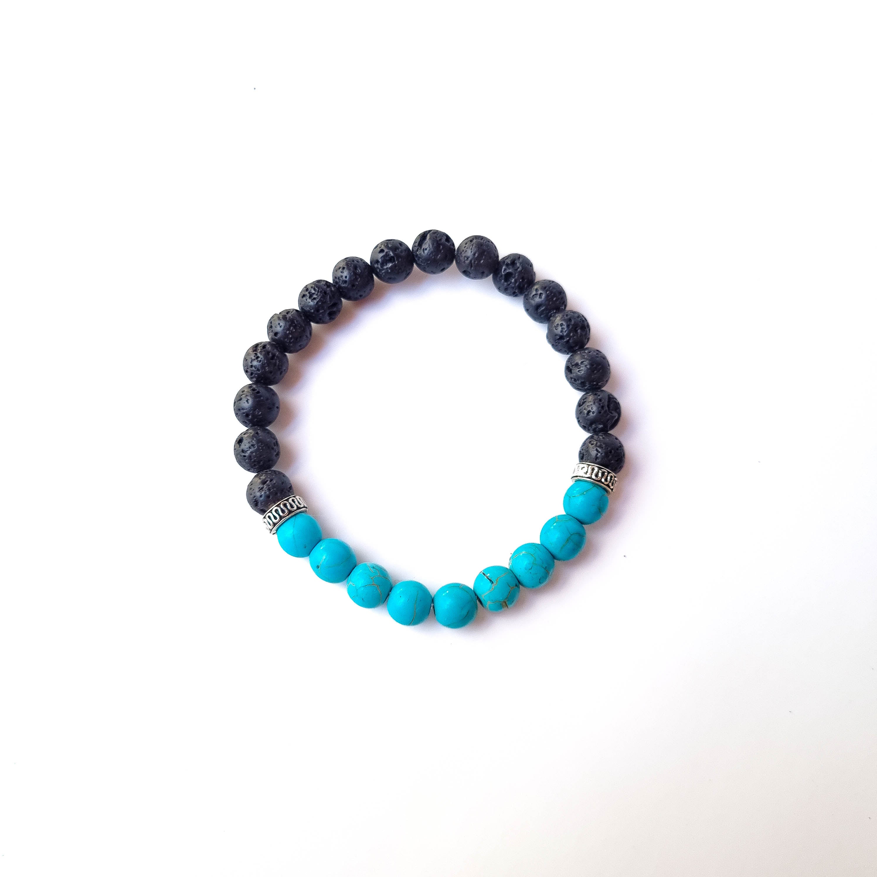 Pulsera Calma y Enraizamiento · Piedra Volcánica & Howlita Turquesa