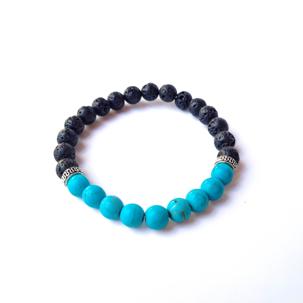 Pulsera Calma y Enraizamiento · Piedra Volcánica & Howlita Turquesa