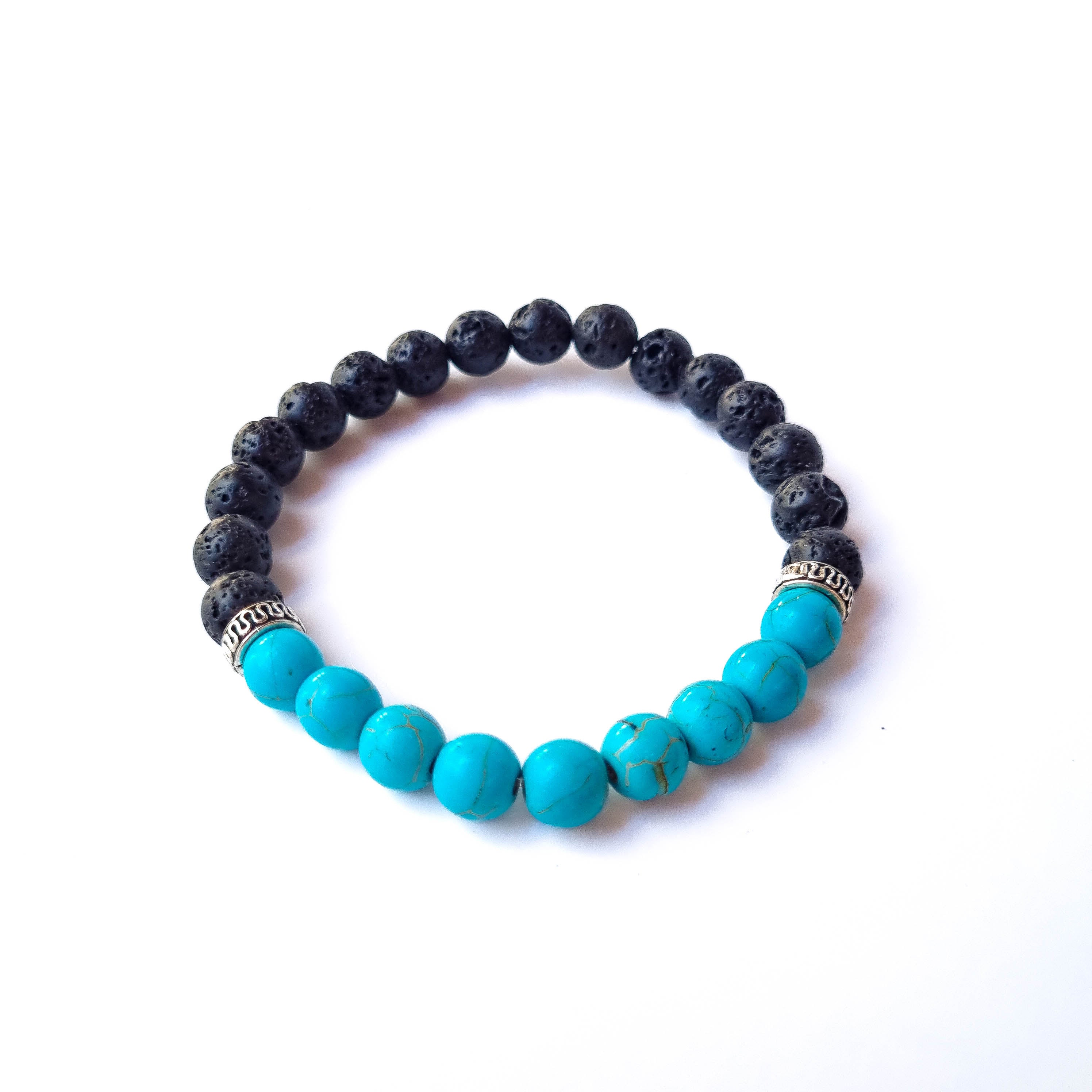 Pulsera Calma y Enraizamiento · Piedra Volcánica & Howlita Turquesa